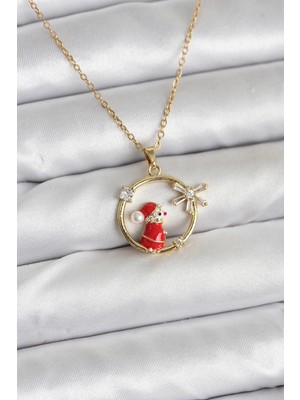 Aslanoğlu Store 316L Çelik Zincir Gold Zirkon Taşlı Yılbaşı Tema Kadın Kolye