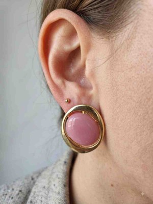 Saturno78 Pembe Sedef Taşlı Çelik Küpe