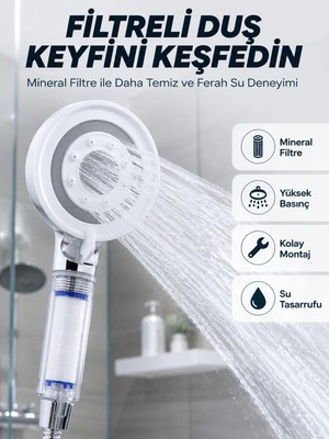Aslanoğlu Store Şeffaf Filtre Hazneli Duş Başlığı Güçlü Akışlı Pratik Banyo Duşu