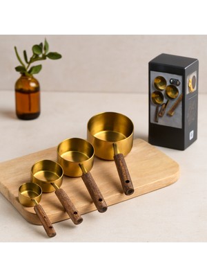 Aslanoğlu Store 4'lü Ölçü Kaşık Seti (250/125/80/60 Ml) - Gold Metal Ahşap Saplı