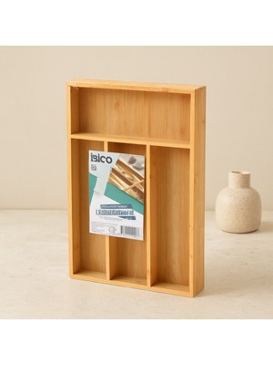 Aslanoğlu Store Bambu Çekmece Kaşıklık 22.4X33 cm - 4 Bölmeli Çok Amaçlı Organizer