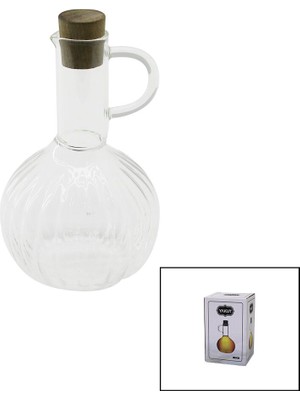 Aslanoğlu Store Mini Cam Yağdanlık Çizgili Desen 300ML Ahşap Bambu Mantar Tıpa