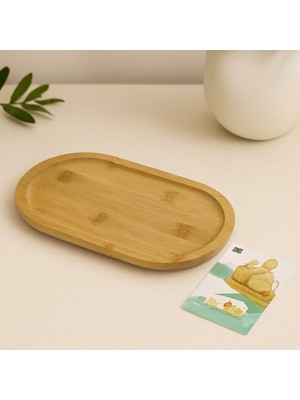 Aslanoğlu Store Ahşap Bambu Oval Mini Servis Tepsisi 25 x 14 x 1.4 cm