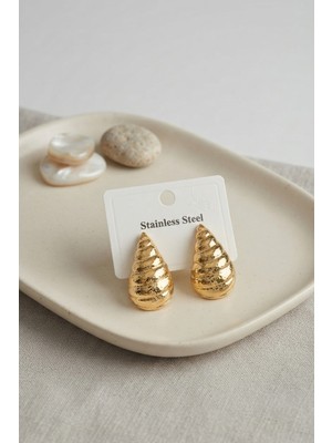 Aslanoğlu Store 316L Çelik Gold Renk Vintage Damla Model Küpe