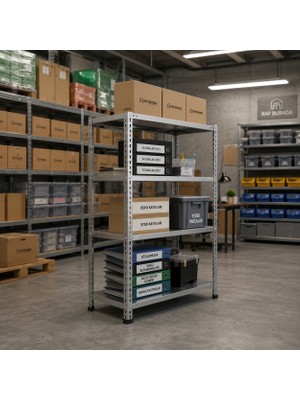 Rafburada 4 Katlı Galvaniz Çelik Raf - Depo, Arşiv, Kiler, Dosya, Market Rafı - 31x60 cm-100 cm-0.70 mm