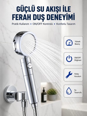 Aslanoğlu Store Şelale Sisi ve Masaj Özellikli Banyo Duş Başlığı