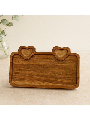 Aslanoğlu Store Akasya Ahşap Servis Tepsisi 25X14 cm (Kulplu, Kalp Bölmeli)
