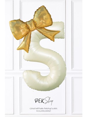 Pekshop Gold Fiyonk Balonlu Retro Krem Rakam Folyo Balon Seti