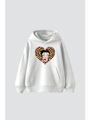 Tarzsokak Betty Boops Baskılı Oversize Unisex Premium Beyaz