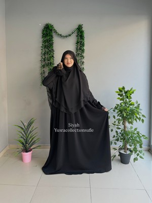 Yüsra Collection Tesettür Erva Abaya ve Gölgeli Sufle 2'li Takım