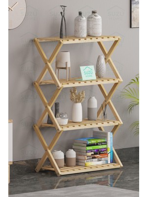 Suzü Home Ahşap Katlanır 4 Katlı Çok Amaçlı Raf