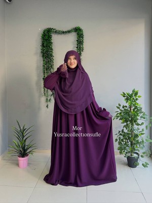 Yüsra Collection Tesettür Erva Abaya ve Gölgeli Sufle 2'li Takım