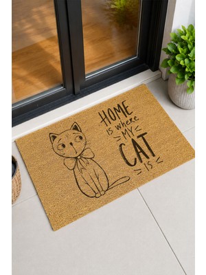Reflexa Kapı Önü Coco Paspas "home Is Where My Cat Is" Yazılı Kedi Desenli 60 x 40