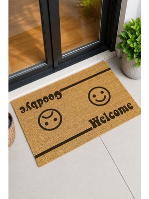 Reflexa Kapı Önü Coco Paspas "welcome - Goodbye" Yazılı Mutlu / Üzgün Emoji Desenli 60 x 40