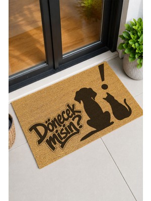 Reflexa Kapı Önü Coco Paspas "dönecek Misin?" Yazılı Kedi Köpek Desenli 60 x 40