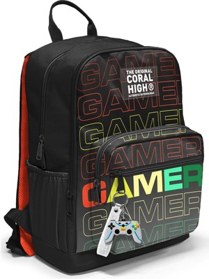 1001 Dört Bölmeli Siyah Gri Gamer Ortaokul Çantası Erkek Çocuk Sırt Çantası