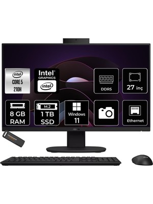 1001 V470 Intel Core 5 210H 8gb 1tb SSD 27" Fhd 100Hz W11P All In One Bilgisayar & Per4 USB Bellek 463740