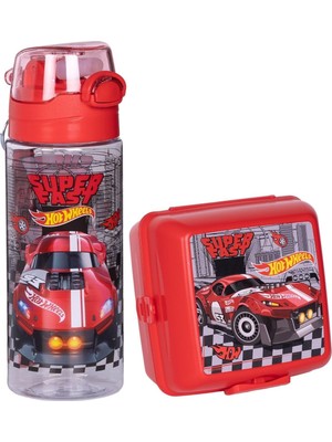 1001 Hot Wheels 500 ml Matara-Suluk ve Beslenme Kutusu Seti, Kırmızı