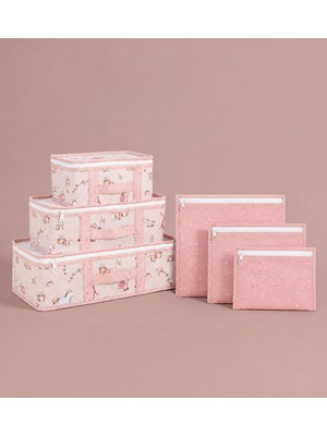 1001 Baby Lüks 6'lı Bavul Organizer Seyahat, Hastane Çantası (Pembe)