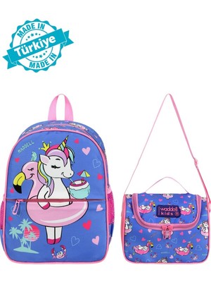 1001 Genç Dijital Baskı Unicorn Deseneli Anaokul Çantası ve Beslenme Çantası, Çok Renkli
