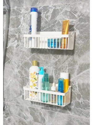 Banyo Yapışkanlı Duvar Rafı, 2'li Duvar Düzenleyici, Dolap Içi Organizeri Plastik
