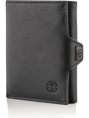 1001 Verona Unisex Rfıd Trifold Deri Cüzdan Ön Cep, Siyah, Küçük, Kartlıklı