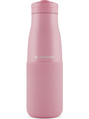1001 Pembe 500 ml Paslanmaz Çelik Termos - Silikon Kaplı (Dalga) Okul, Günlük, Kamp, Spor - Pipetli M