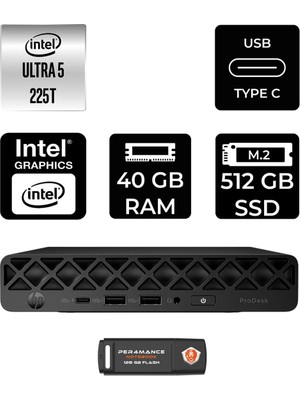 1001 Elitedesk 8 Mini G1I Aı Intel Core Ultra 5 225 40GB 512GB SSD Fdos Mini Masaüstü Bilgisayar