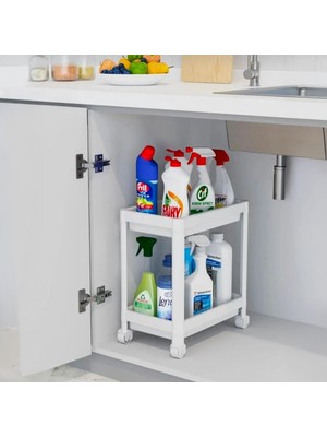 1001 2 Katlı Tekerlekli Tezgah Altı Düzenleyici, Mutfak, Banyo, Ardiye ve Depo Için Yer Tasarruflu De