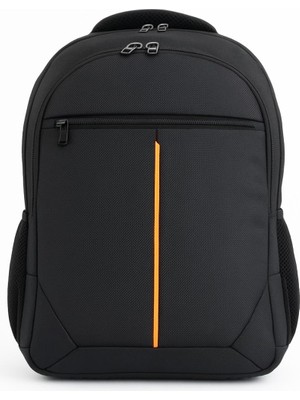 1001 3 Bölmeli Okul Sırt Çantası (Laptop Bölmeli) Siyah-Turuncu 2121