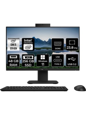 1001 V440 I5 13420H 48GB 256GB SSD 23.8" Fhd W11P All In One Bilgisayar Siyah & USB Bellek