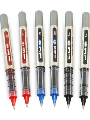1001 Eye - UB-157E Tükenmez Kalemler - 0,7 mm Uç - Siyah, Mavi, Kırmızı - 6'lı Paket'