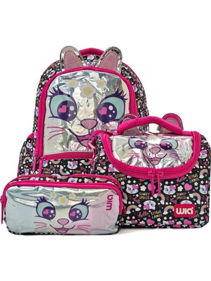 1001 Sweet Cat 3 Bölmeli Okul Çanta Seti, Tek Ebat, SWG-007, Siyah, Kız-Çocuk