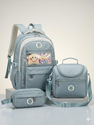 1001 Pastel Rüyalar Çocuklar Için Ortopedik 3'lü Okul Çanta Seti Mavi Unisex