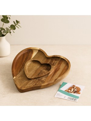 Alvera Ahşap Bambu Servis Tepsisi 2 Bölmeli Kalp Model 20X19.5X1.5 cm