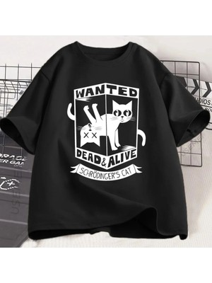 Tarzsokak Siyah Komik Siyah Kedi Gevşek Tshirt Baskılı Yuvarlak Boyun Kedi Sevgilisi