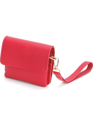 1001 Mini Kadın Cüzdan El Bilek Askılı Nakit Bozuk Para Bölmeli Cüzdan Zarf Model (Pembe)