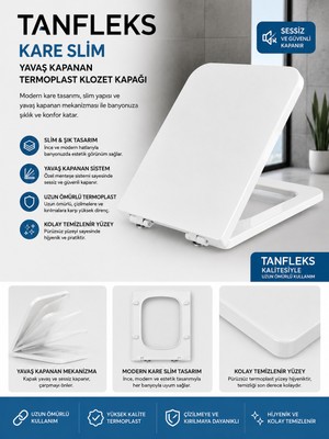 Tanfleks Kare Slim Yavaş Kapanan Termoplast Klozet Kapağı