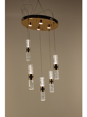 GN Gen Aydınlatma Lüks Gold Detaylı Kalın Çift Taraflı Jöle Kristal 5'li Çemberli Serisi Modern LED Avize