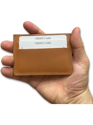 1001 Süper Slim Hakiki Deri Kartlık, Para Cepli Unisex, Ince, Kadın Erkek Kredi Kartlık Cüzdan (Came