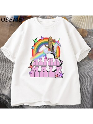 Tarzsokak Alfa Erkek Unicorn Kedi Baskı T-Shirt Erkek Kadın Harajuku Pamuk Kısa Kollu Yuvarlak Boyun Te 2927