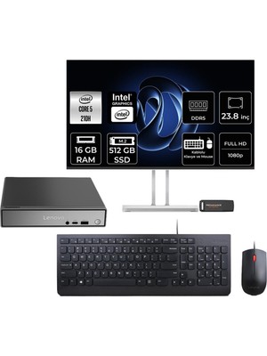 1001 Thinkcentre Neo 50Q G5 Intel Core 5 210H 16GB 512GB SSD 23.8" Fdos Mini Masaüstü Bilgisayar