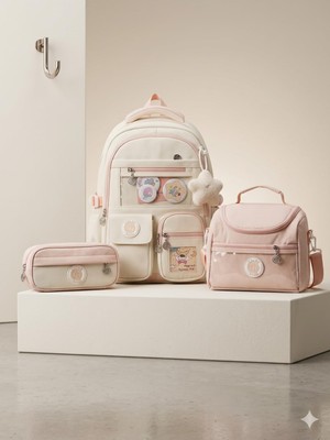 1001 Premium Pastel Serisi 3'lü Okul Çantası Seti Pembe Unisex