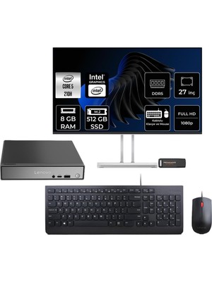 1001 Thinkcentre Neo 50Q G5 Intel Core 5 210H 8gb 512GB SSD 27" Fdos Mini Masaüstü Bilgisayar