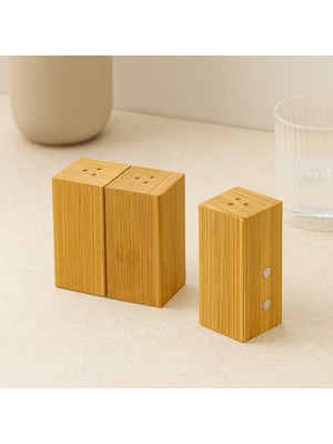 Alvera Ahşap Bambu Mıknatıslı 2li Baharatlık & Tuzluk (4.5×5×9 Cm)