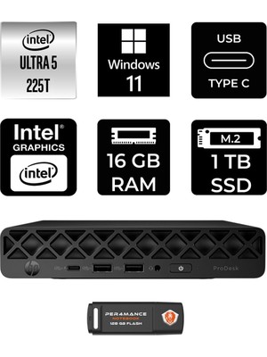 1001 Elitedesk 8 Mini G1I Aı Intel Core Ultra 5 225 16GB 1tb SSD W11P Mini Masaüstü Bilgisayar