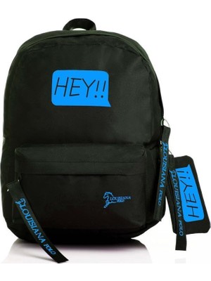 1001 Laptop Bölmeli Okul Çantası Hey!!! Siyah Mavi 1525