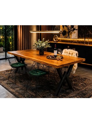 Alvera Ahşap Masif Ağaç Doğal Çalışma Masası Demir Iskelet Ofis Masası 60 x 140