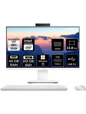 1001 V440 I5 13420H 40GB 512GB SSD 23.8" Fhd W11H All In One Bilgisayar Beyaz & USB Bellek