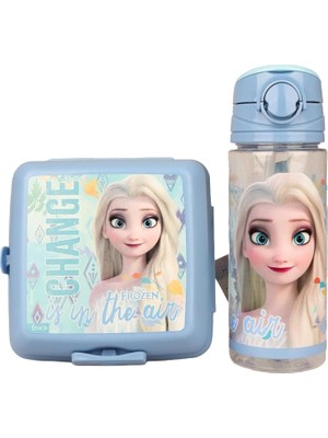 1001 Lisanslı Mavi Karlar Ülkesi Elsa Frozen Koleksiyonu Beslenme Kabı ve 500 ml Tritan Matara Seti